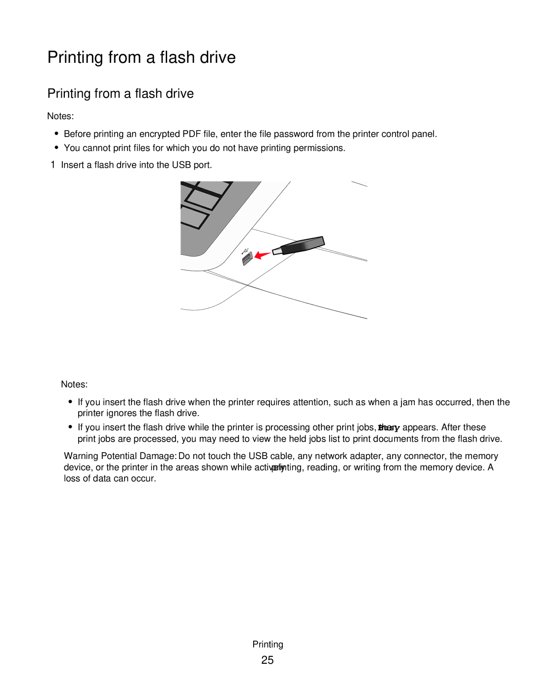 Lexmark 26G0374 manual Printing from a flash drive 