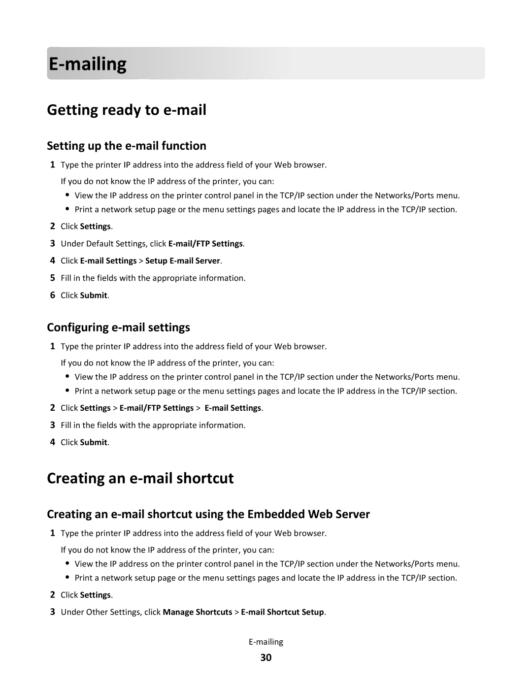 Lexmark 26G0374 manual Ailing, Getting ready to e-mail, Creating an e-mail shortcut 