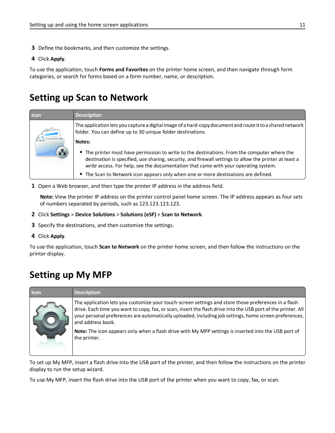 Lexmark X548DE, 26GT220 manual Setting up Scan to Network, Setting up My MFP, IconDescription 