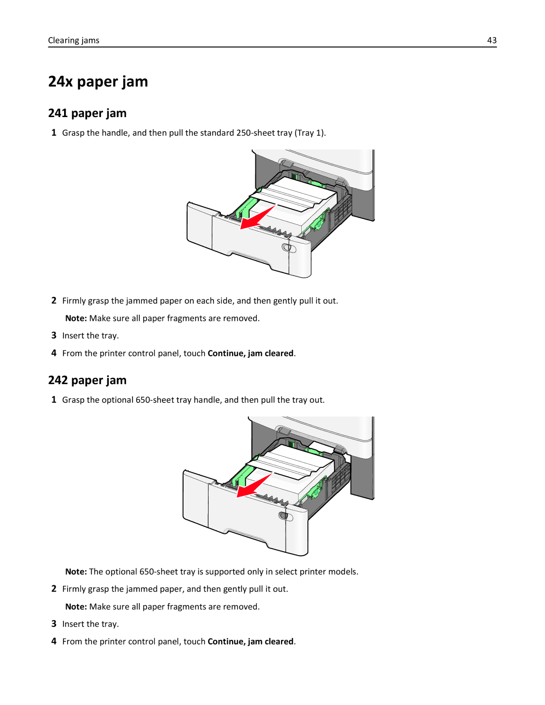 Lexmark X548DE, 26GT220 manual 24x paper jam, Paper jam 