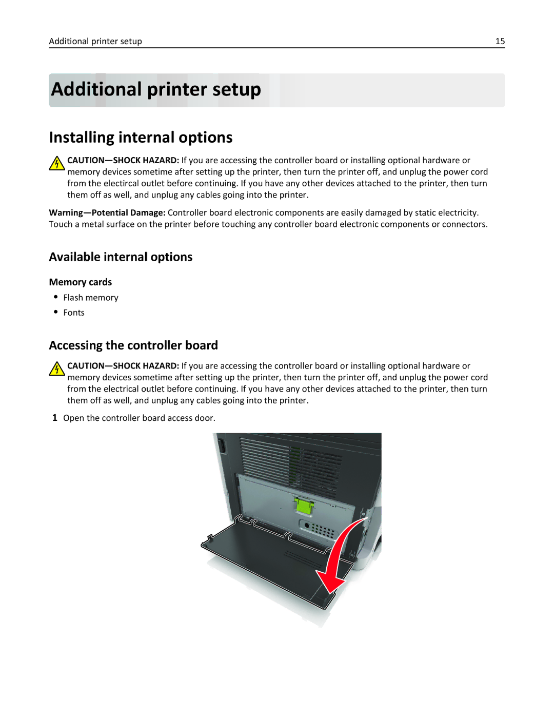 Lexmark 279 manual Additional printer setup, Installing internal options, Available internal options, Memory cards 