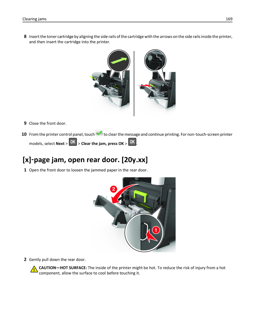 Lexmark 279 manual ‑page jam, open rear door y.xx, Models, select Next Clear the jam, press OK 