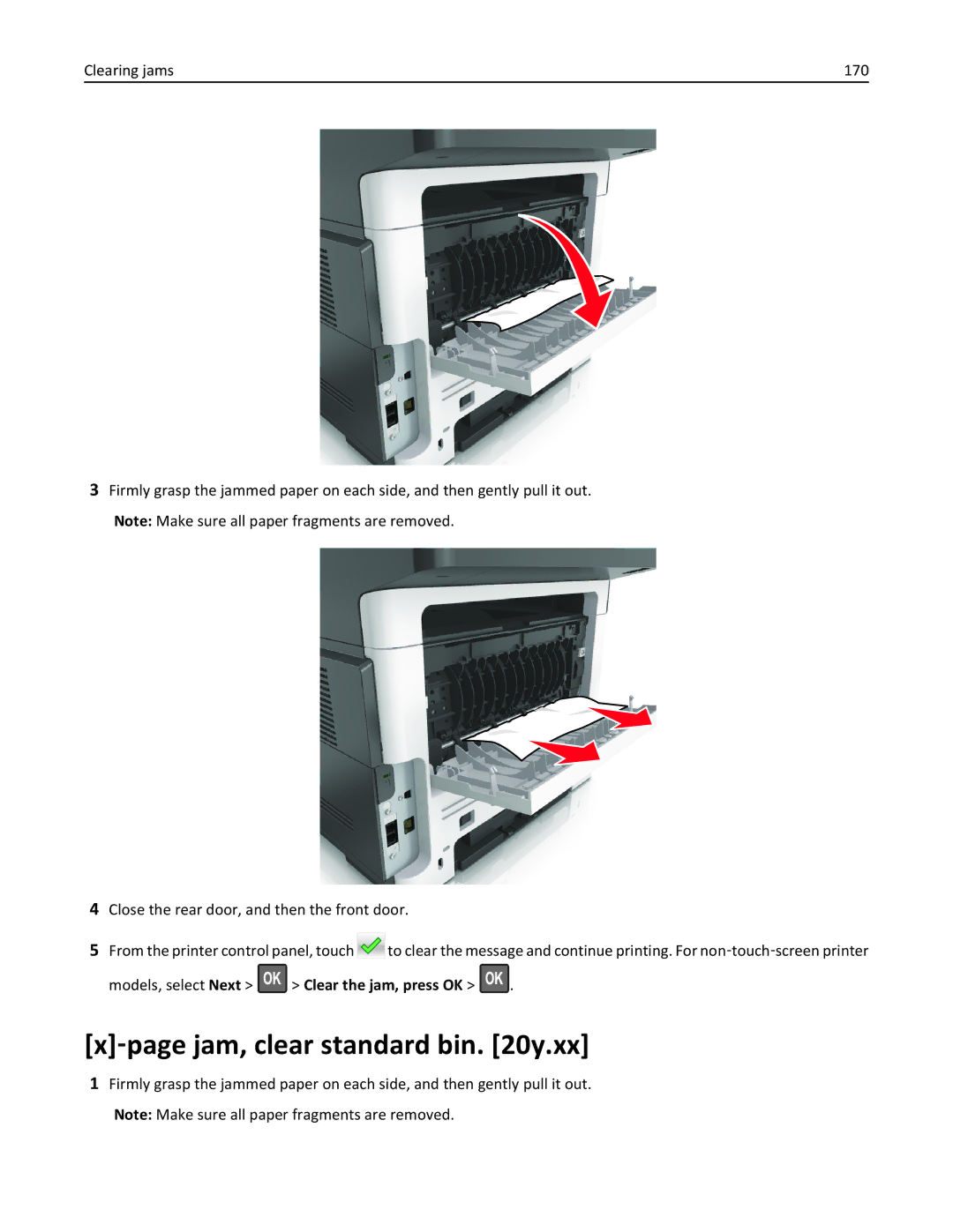 Lexmark 279 manual ‑page jam, clear standard bin y.xx 