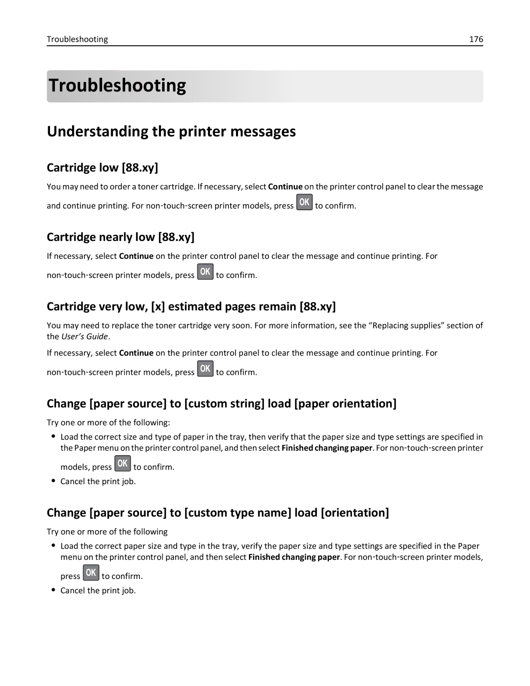 Lexmark 279 manual Troubleshooting, Understanding the printer messages 