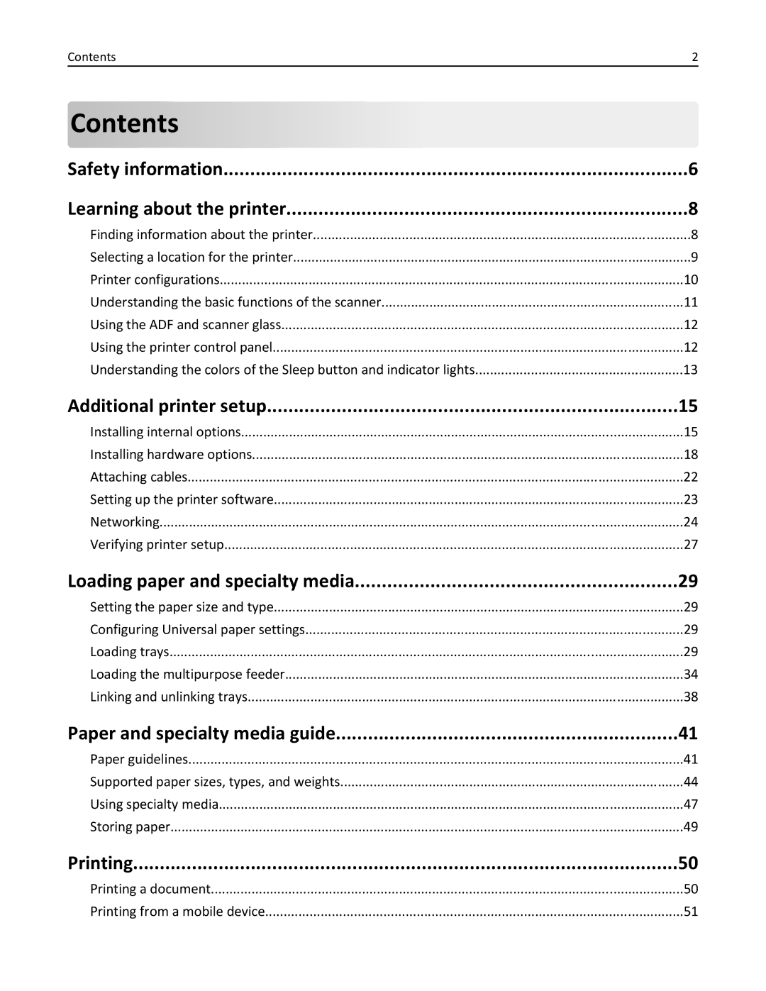 Lexmark 279 manual Contents 