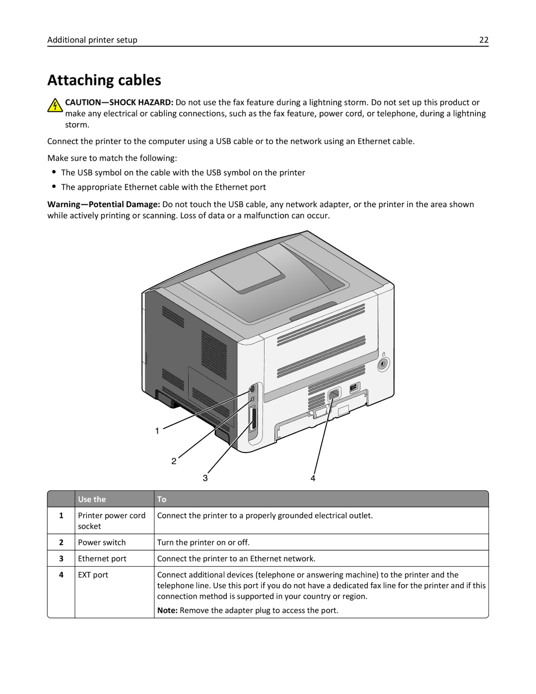 Lexmark 279 manual Attaching cables, Additional printer setup 