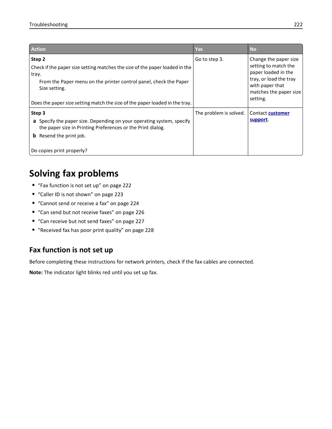 Lexmark 279 manual Solving fax problems, Fax function is not set up, Troubleshooting 222 