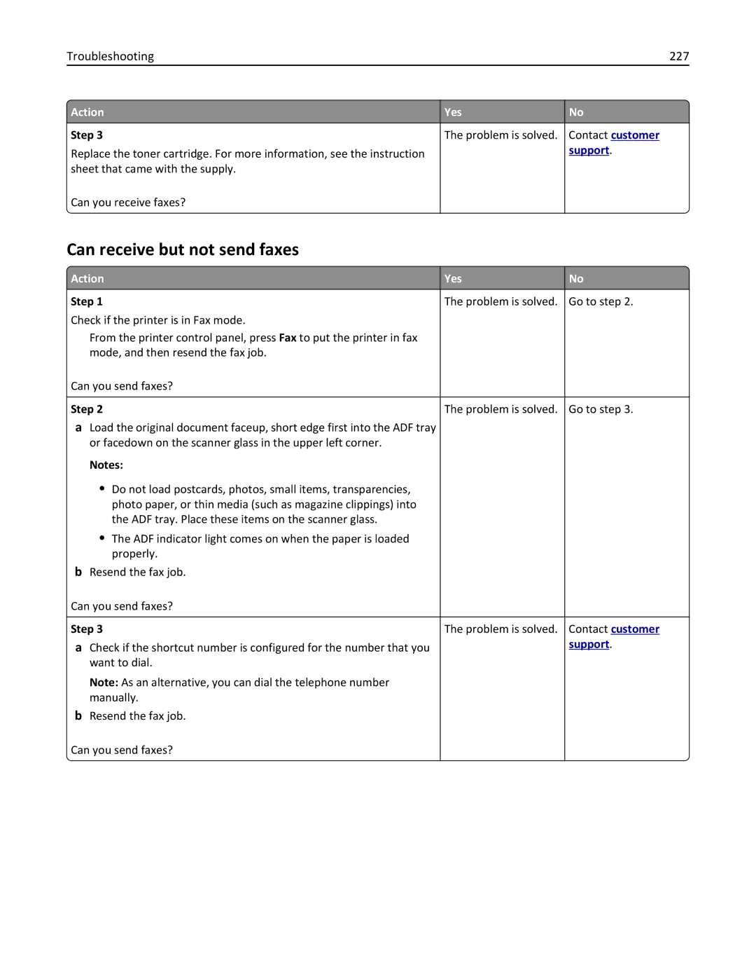 Lexmark 279 manual Can receive but not send faxes, Troubleshooting 227 