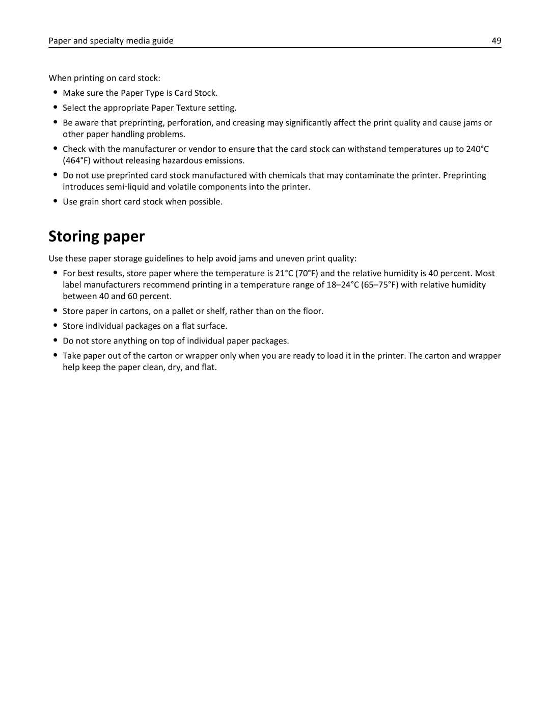 Lexmark 279 manual Storing paper 