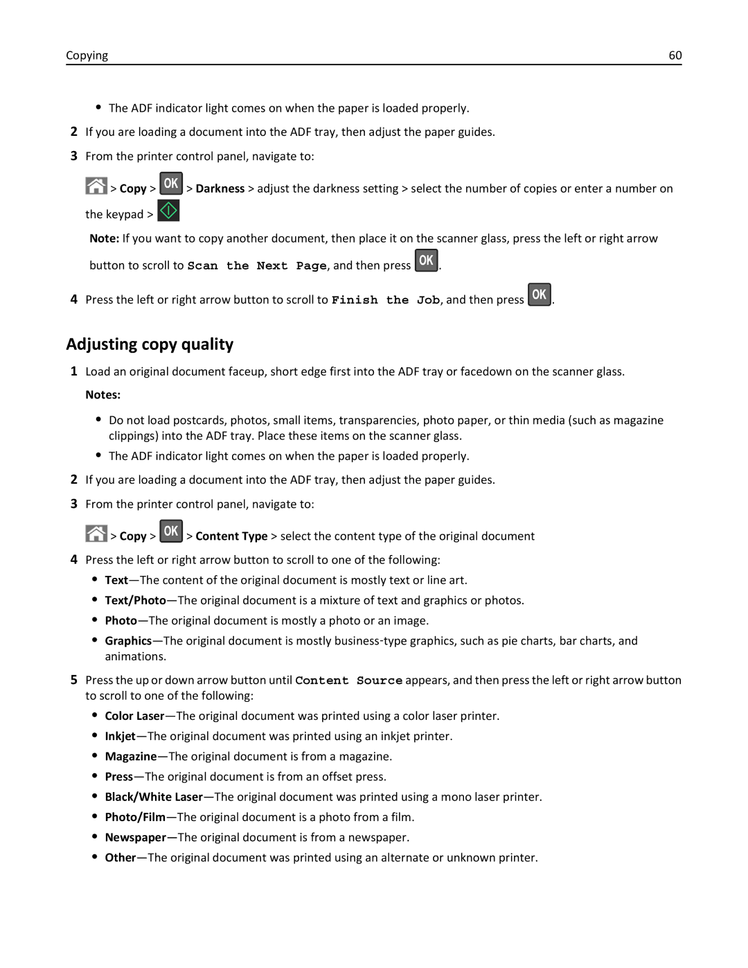 Lexmark 279 manual Adjusting copy quality 