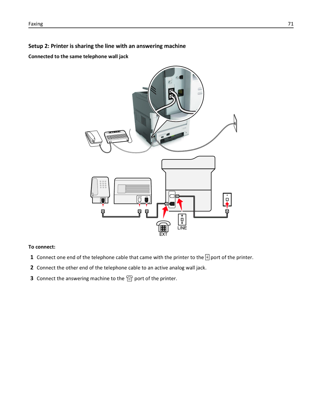 Lexmark 279 manual Connected to the same telephone wall jack 