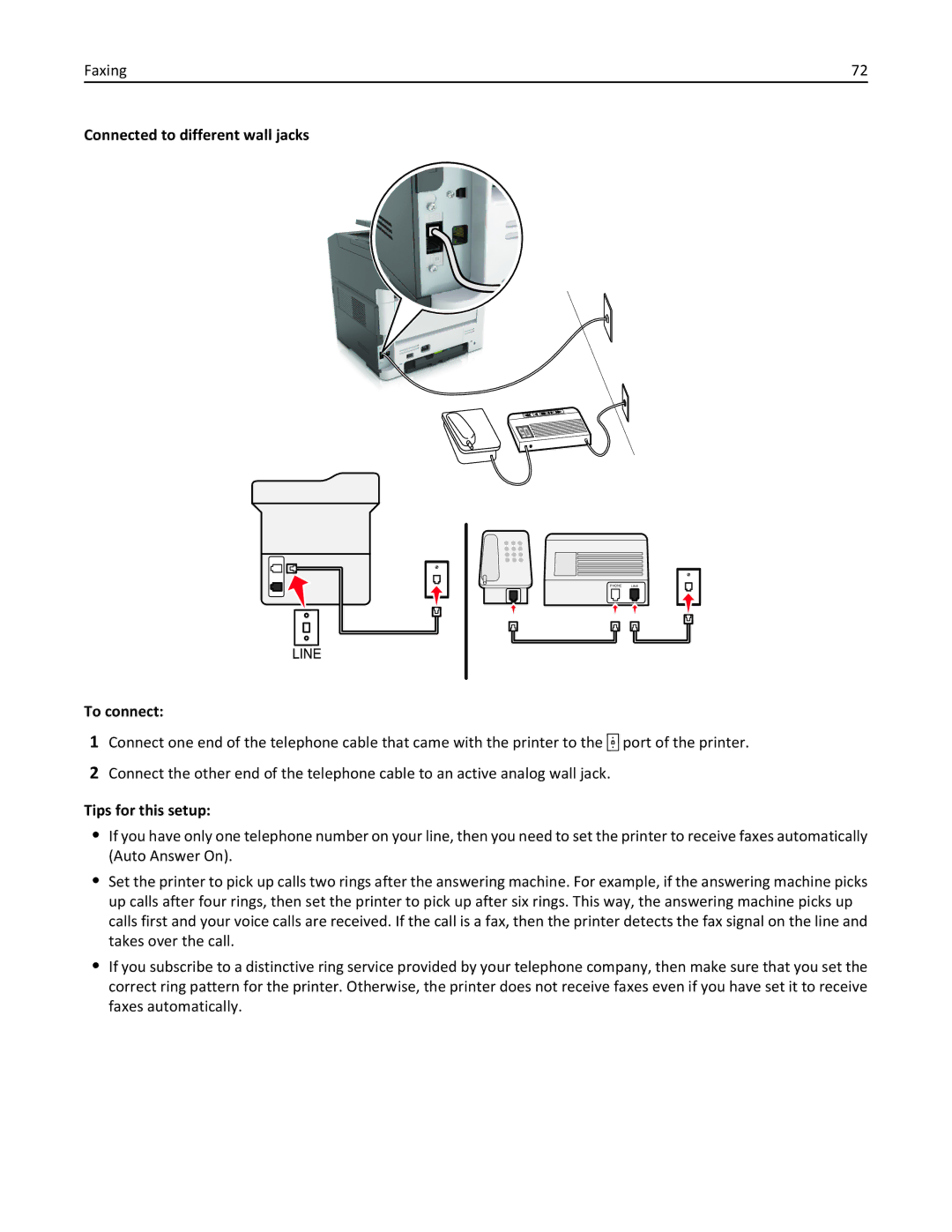 Lexmark 279 manual Connected to different wall jacks 