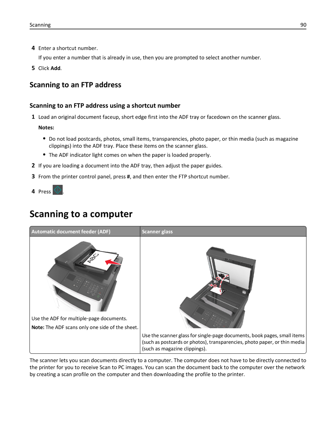 Lexmark 279 manual Scanning to a computer, Scanning to an FTP address using a shortcut number 