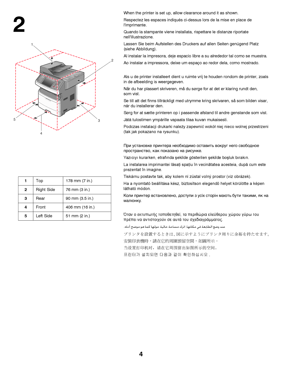 Lexmark 3048476 setup guide 当设置打印机时，请在它周围留出如图所示的空间。 