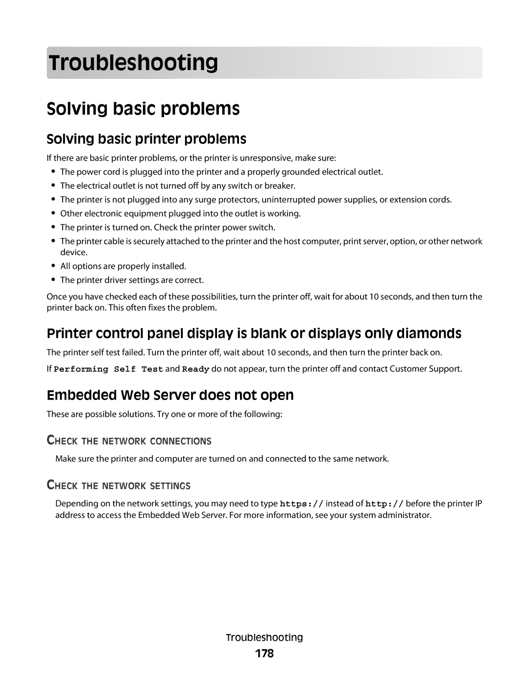 Lexmark T654 Troublesho oting, Solving basic problems, Solving basic printer problems, Embedded Web Server does not open 