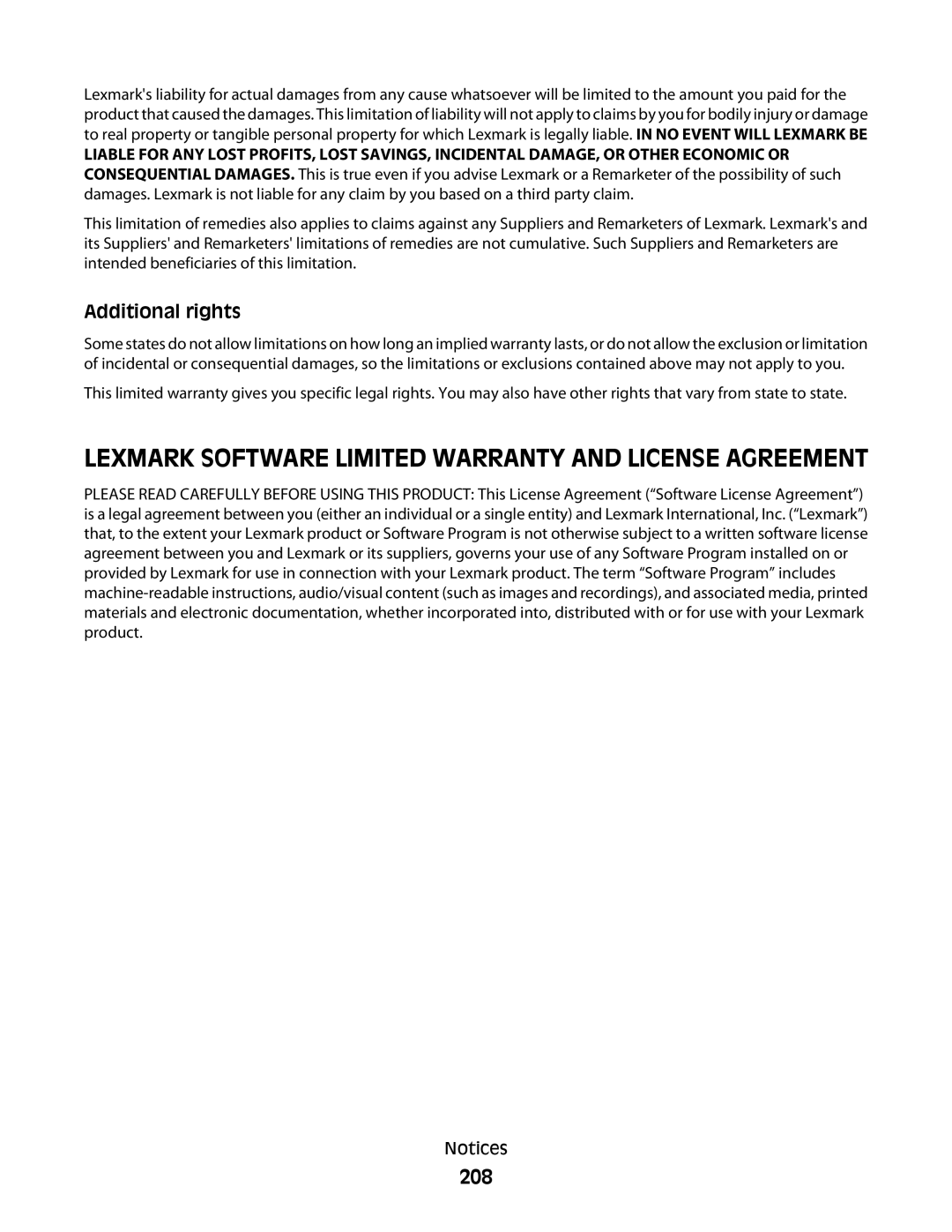 Lexmark 30G2000, 30G2127, 30G0108, 30G0210, 30G0200, 30G2259, 30G0100, 30G0213, 30G0300, 30G0310, 650dtn 208, Additional rights 