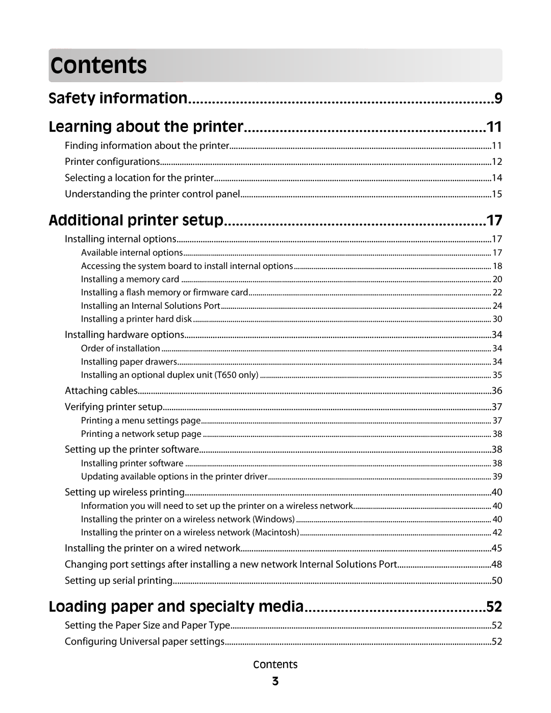 Lexmark 30G0200, 30G2127, 30G0108, 30G0210, 30G2259, 30G0100, 30G0213, 30G0300, 30G2000, 30G0310, 650dtn, 652dtn, 654dn, 652n Contents 