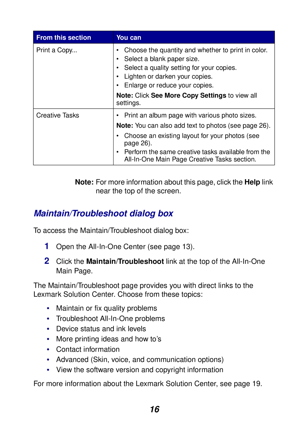 Lexmark 3100 manual Maintain/Troubleshoot dialog box 