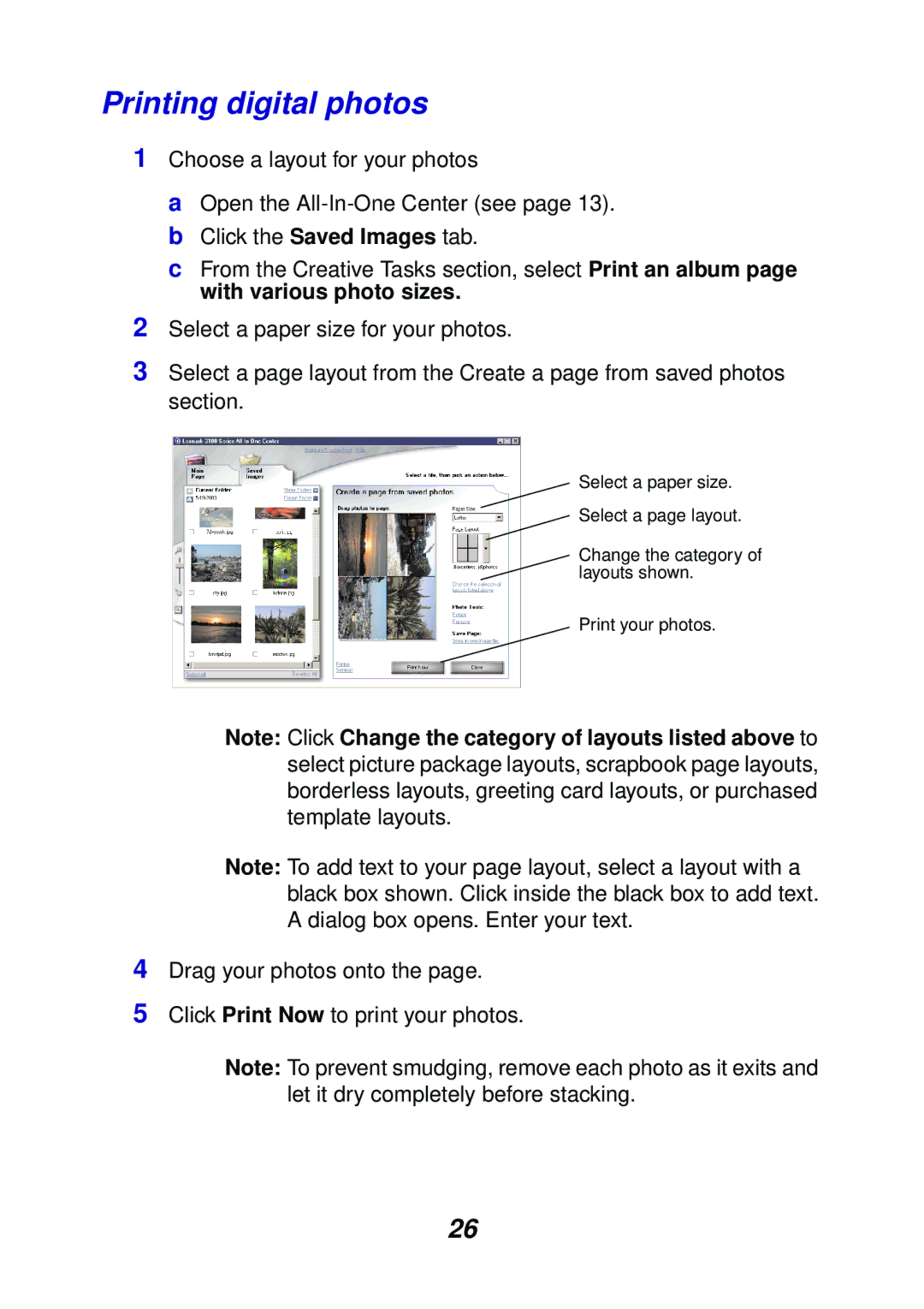 Lexmark 3100 manual Printing digital photos 