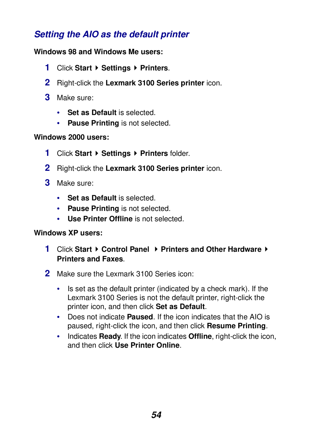 Lexmark 3100 manual Setting the AIO as the default printer, Set as Default is selected 