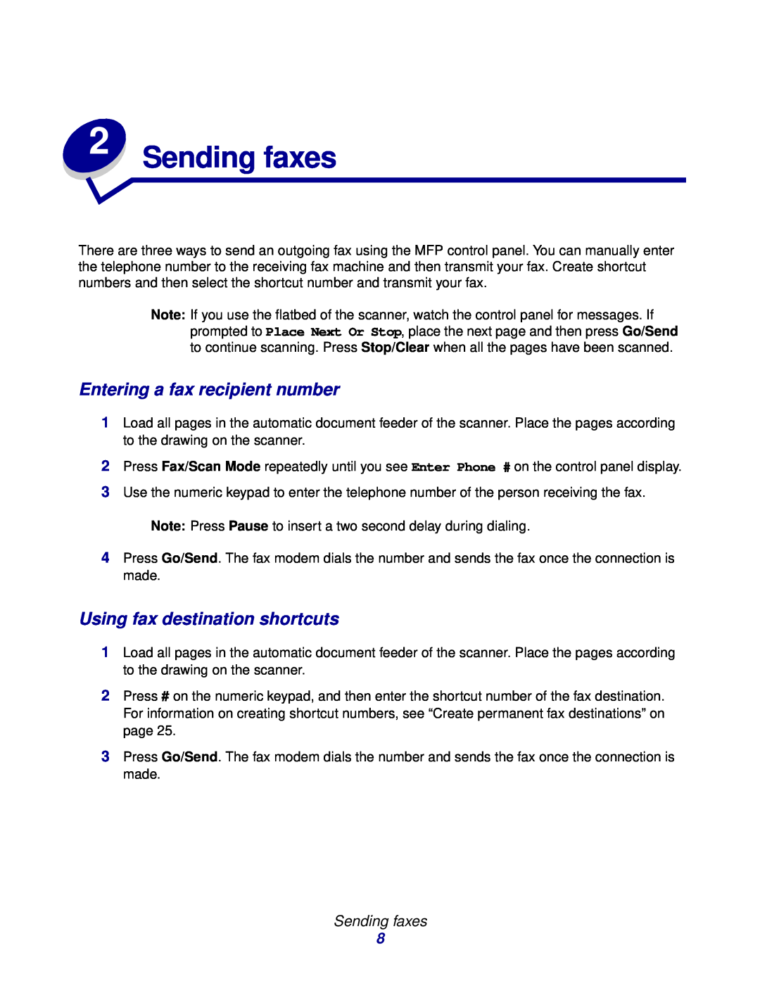 Lexmark 3200 manual Sending faxes, Entering a fax recipient number, Using fax destination shortcuts 