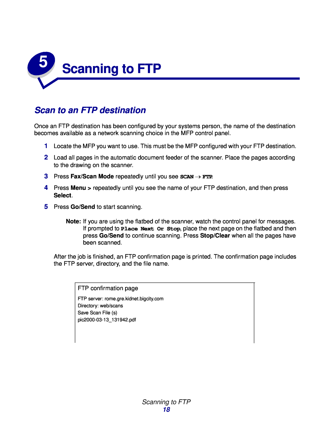 Lexmark 3200 manual Scan to an FTP destination, Scanning to FTP 