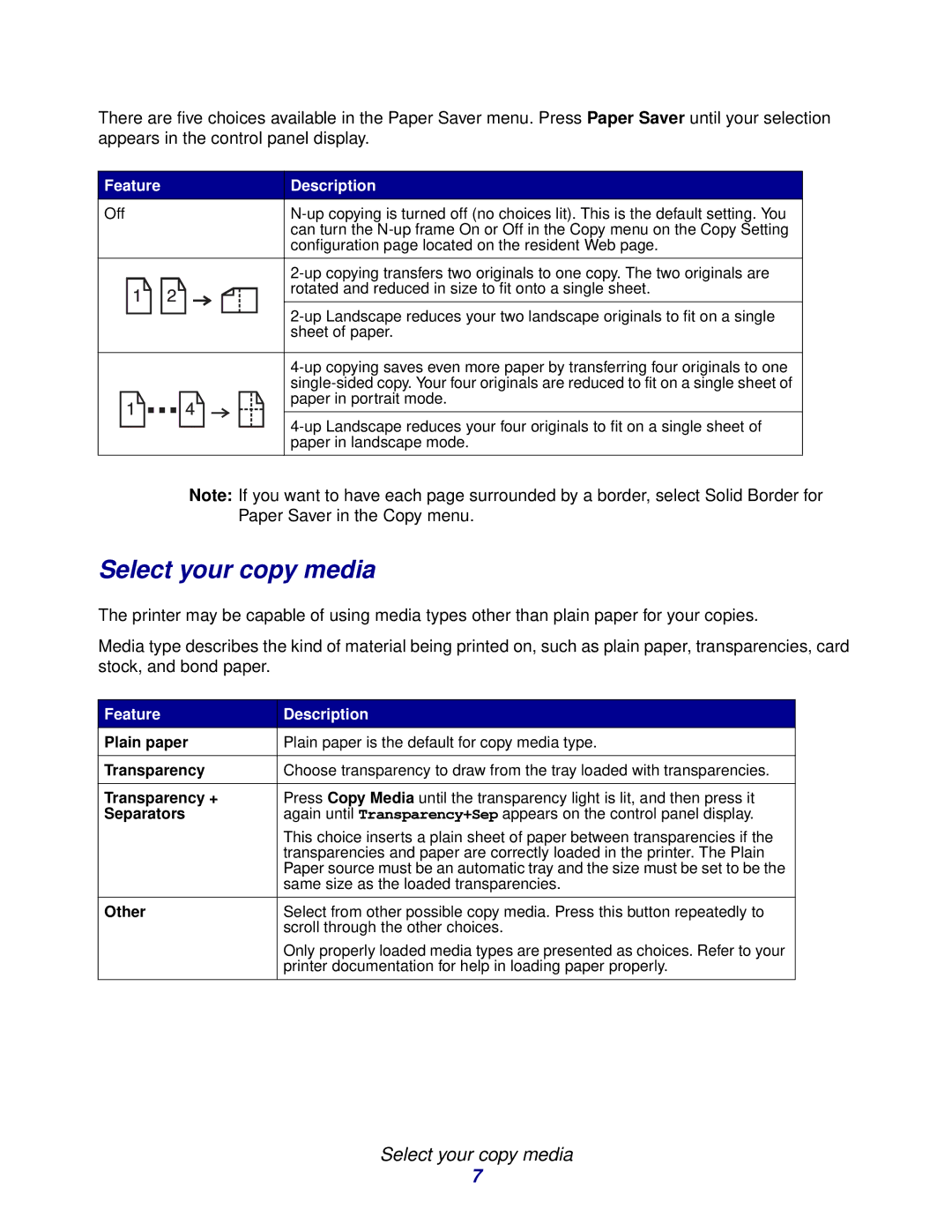 Lexmark 3200 manual Select your copy media, Feature 