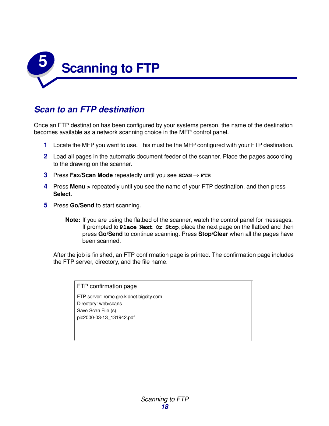 Lexmark 3200 manual Scan to an FTP destination, Scanning to FTP 