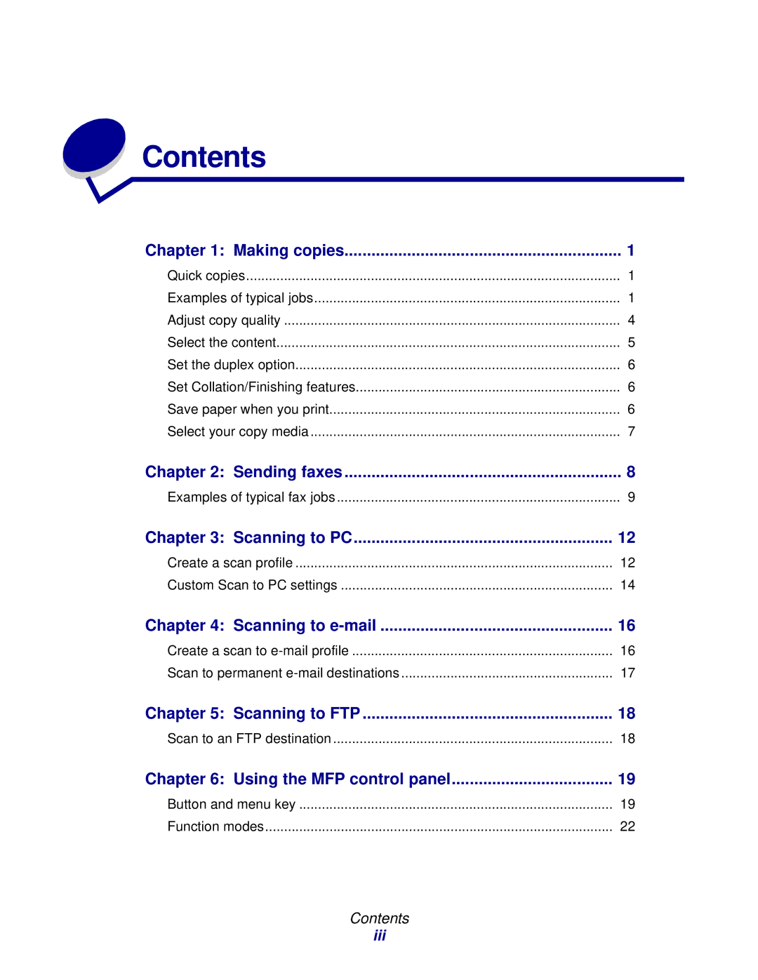 Lexmark 3200 manual Contents 