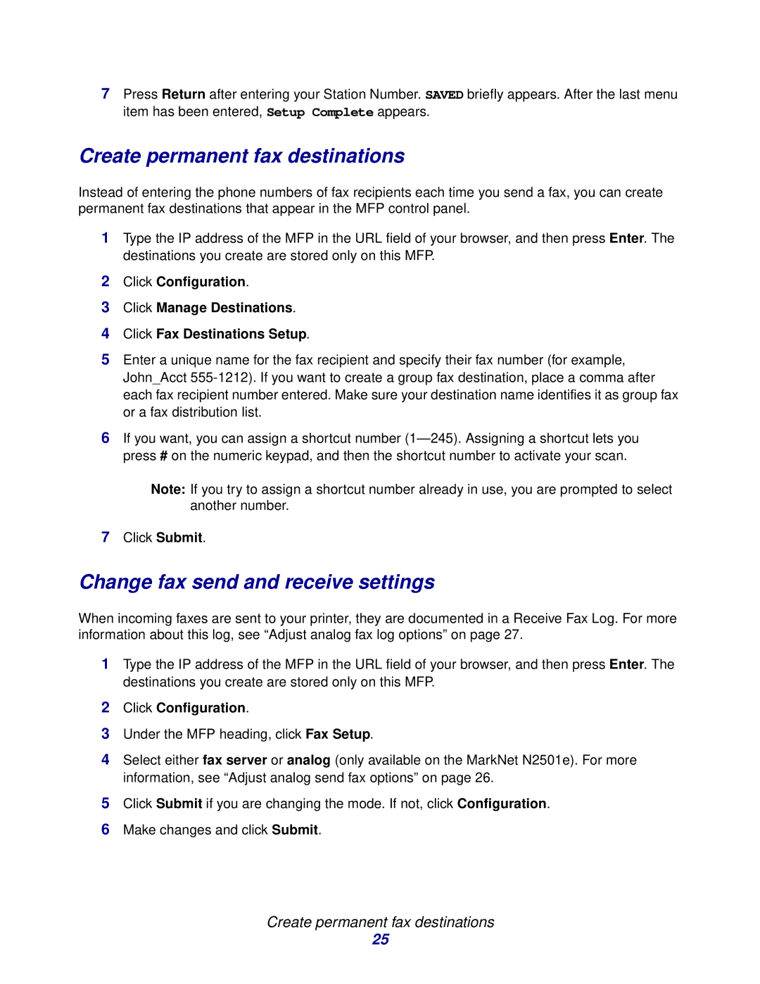 Lexmark 3200 manual Create permanent fax destinations, Change fax send and receive settings 