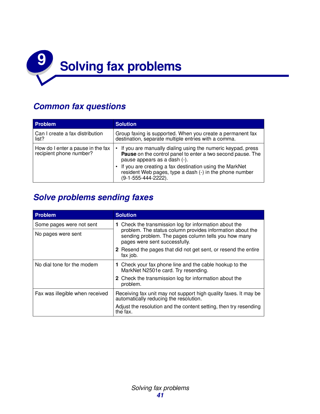 Lexmark 3200 manual Solving fax problems, Common fax questions, Solve problems sending faxes 