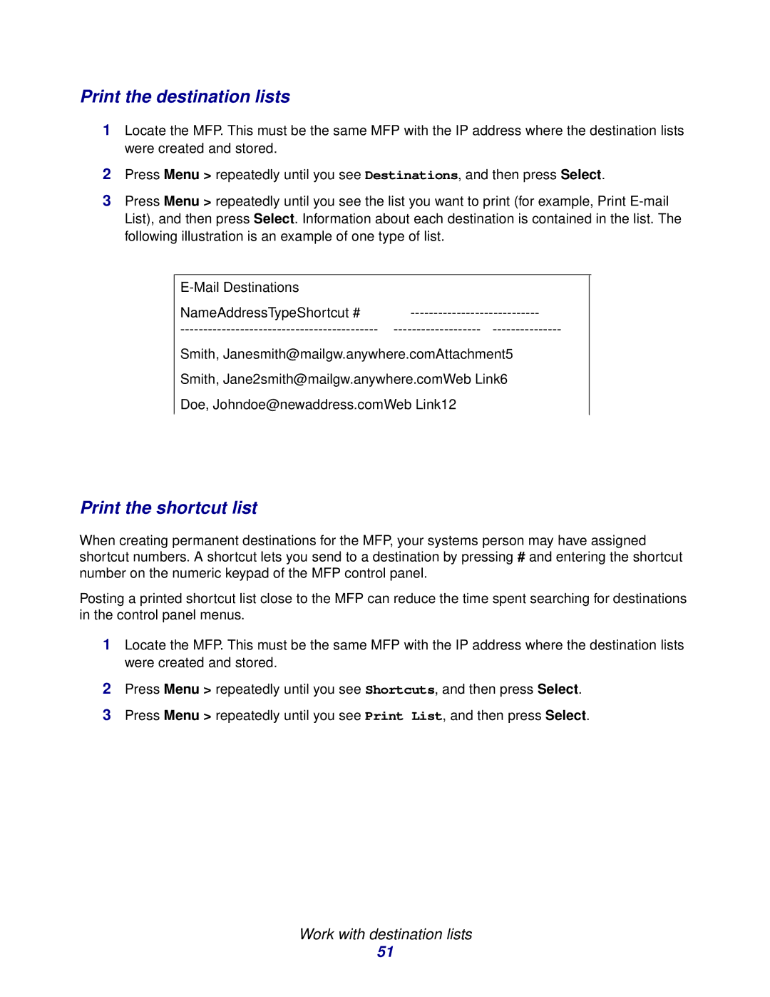 Lexmark 3200 manual Print the destination lists 