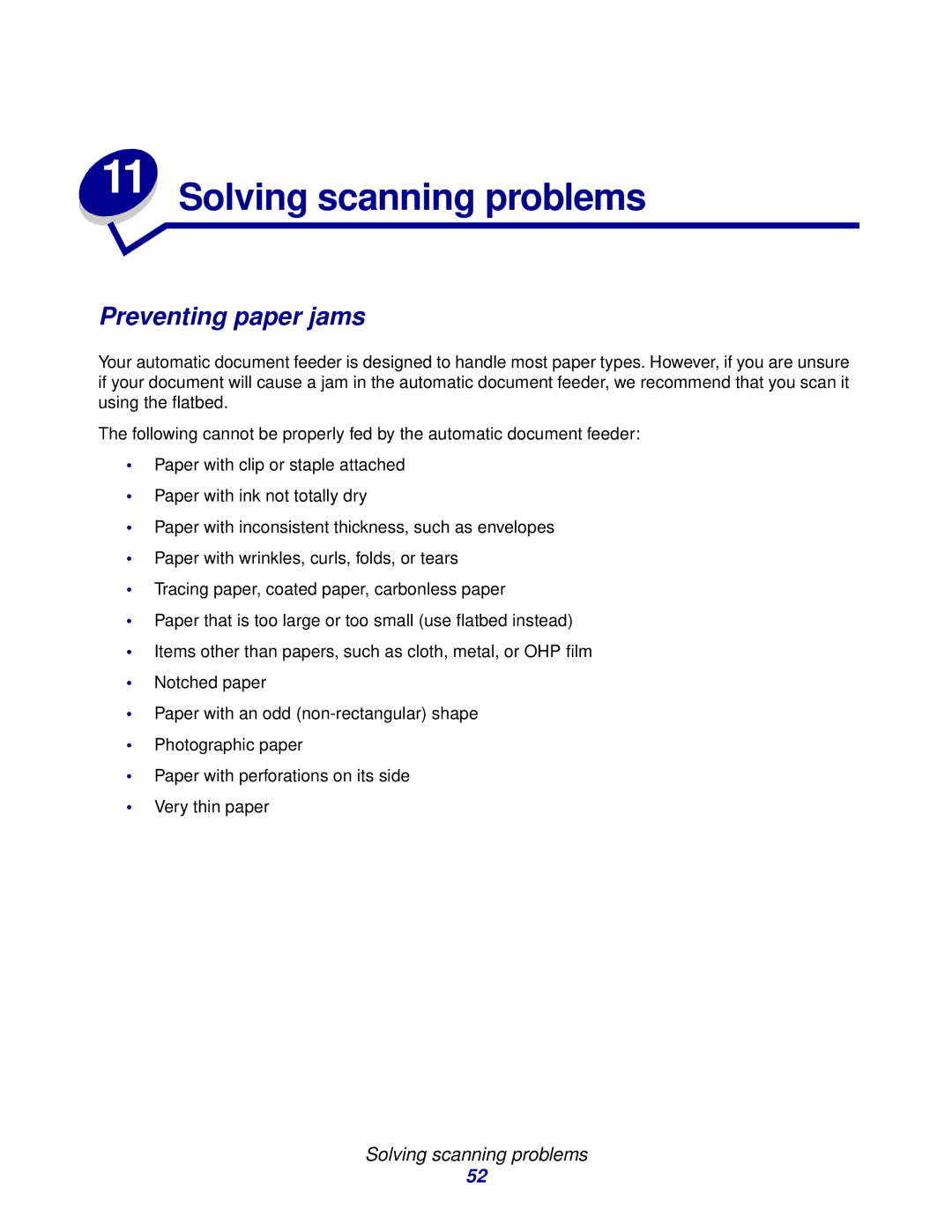 Lexmark 3200 manual Preventing paper jams, Solving scanning problems 