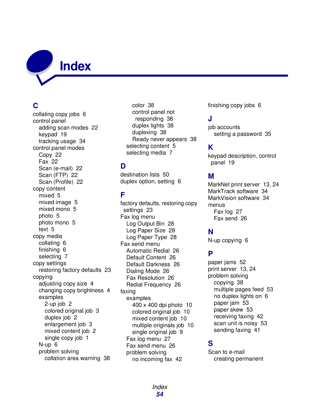 Lexmark 3200 manual Index 