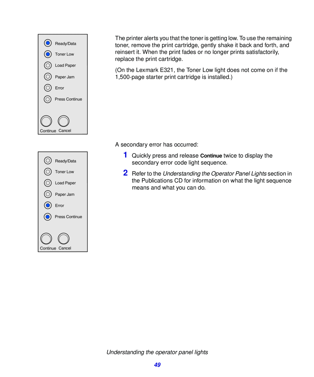 Lexmark 323, 321 setup guide Understanding the operator panel lights 