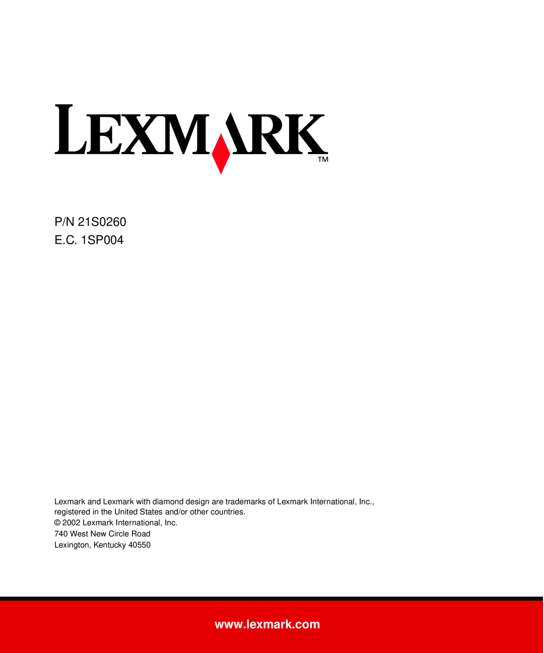 Lexmark 323, 321 setup guide P/N 21S0260 E.C. 1SP004, Lexmark International, Inc, West New Circle Road Lexington, Kentucky 