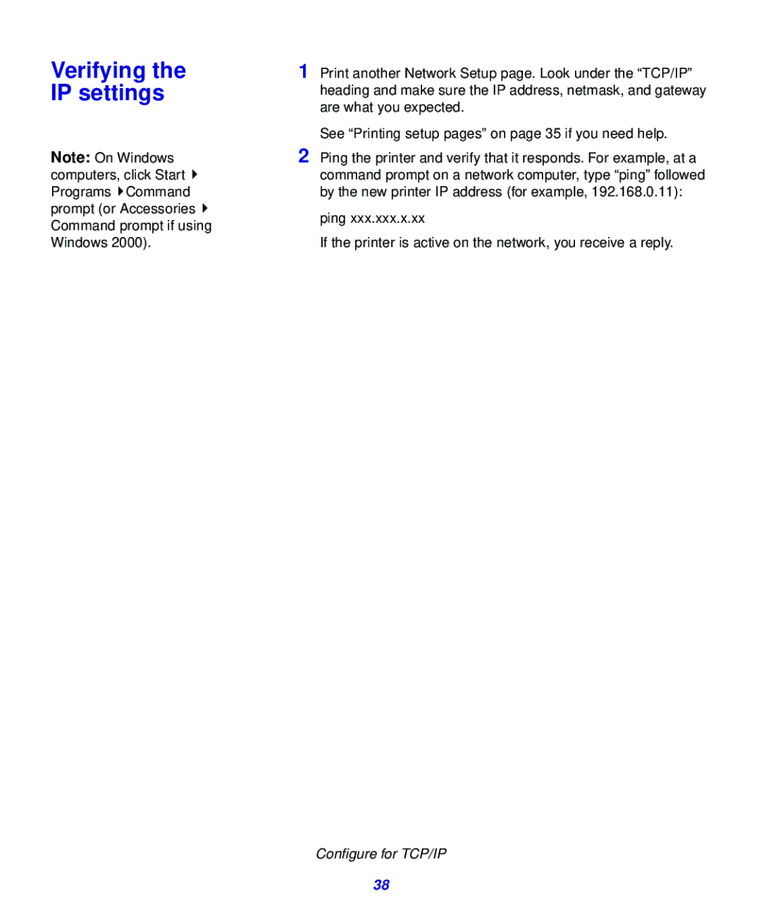 Lexmark 321, 323 setup guide Verifying the IP settings 