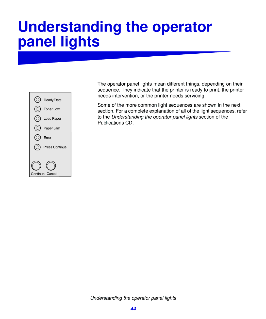 Lexmark 321, 323 setup guide Understanding the operator panel lights 