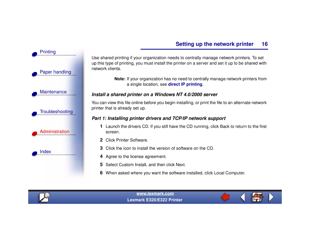 Lexmark 322, 320 setup guide Install a shared printer on a Windows NT 4.0/2000 server 