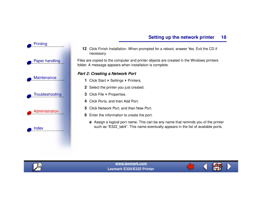 Lexmark 322, 320 setup guide Part 2 Creating a Network Port 