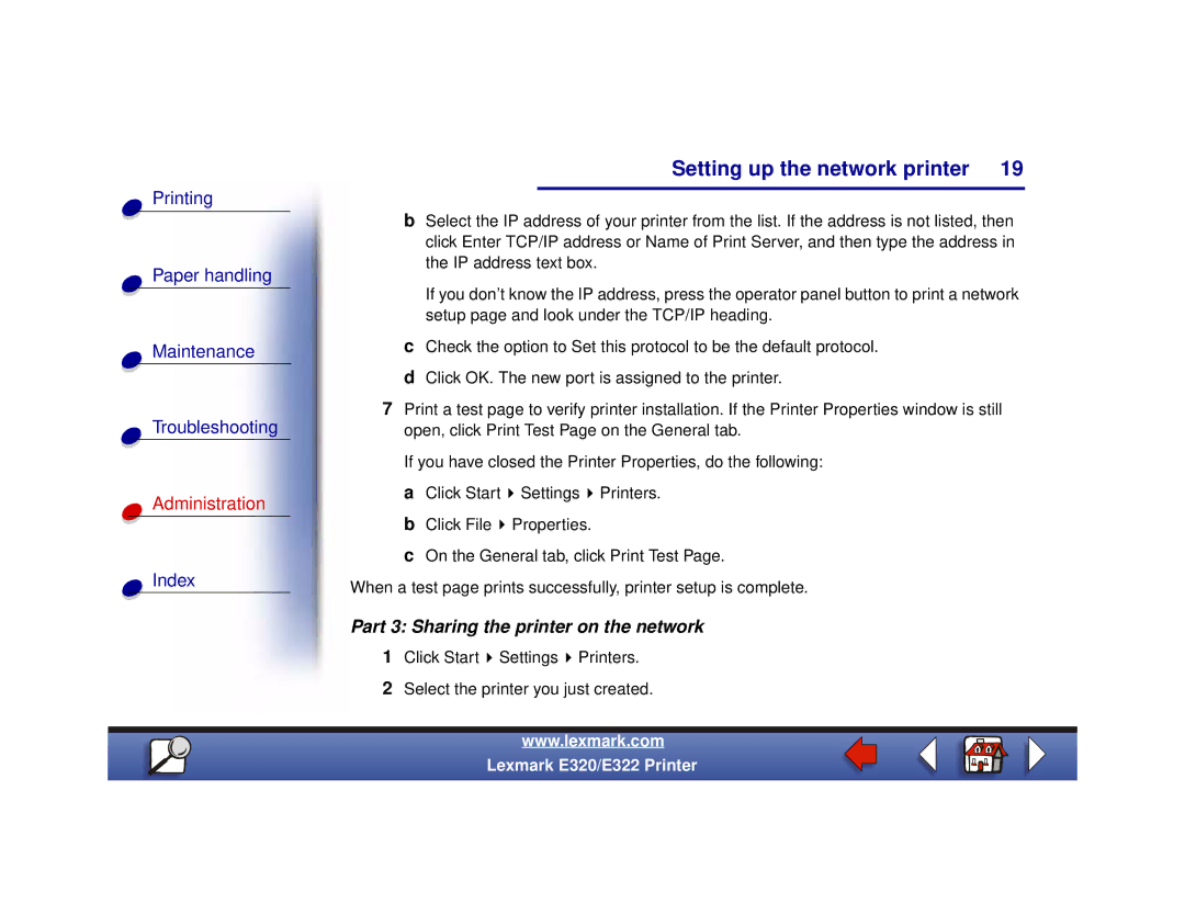 Lexmark 320, 322 setup guide Part 3 Sharing the printer on the network 