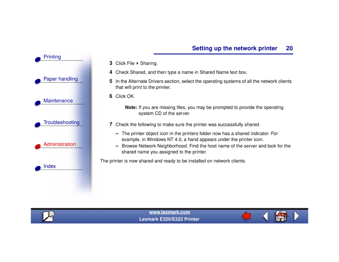 Lexmark 322, 320 setup guide Setting up the network printer 