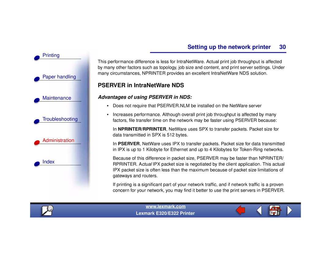 Lexmark 322, 320 setup guide Pserver in IntraNetWare NDS, Advantages of using Pserver in NDS 