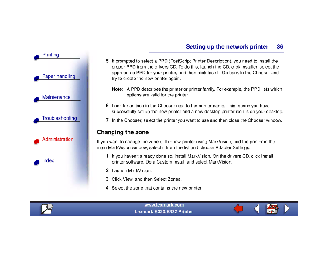 Lexmark 322, 320 setup guide Changing the zone 