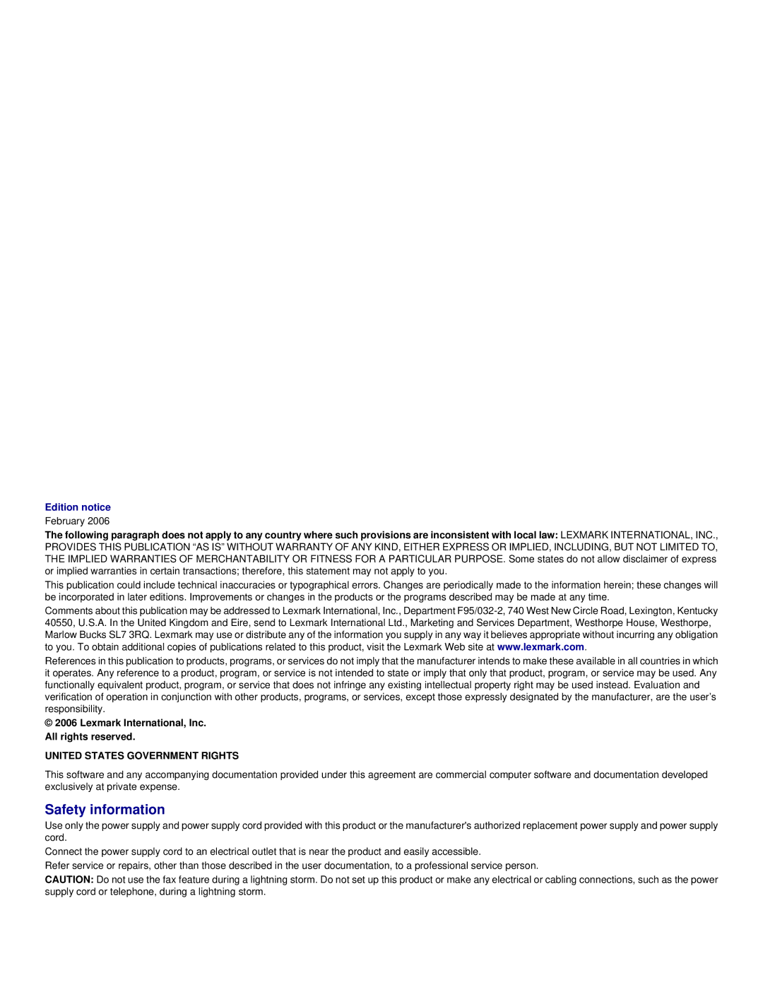 Lexmark 3400 Series manual Safety information 