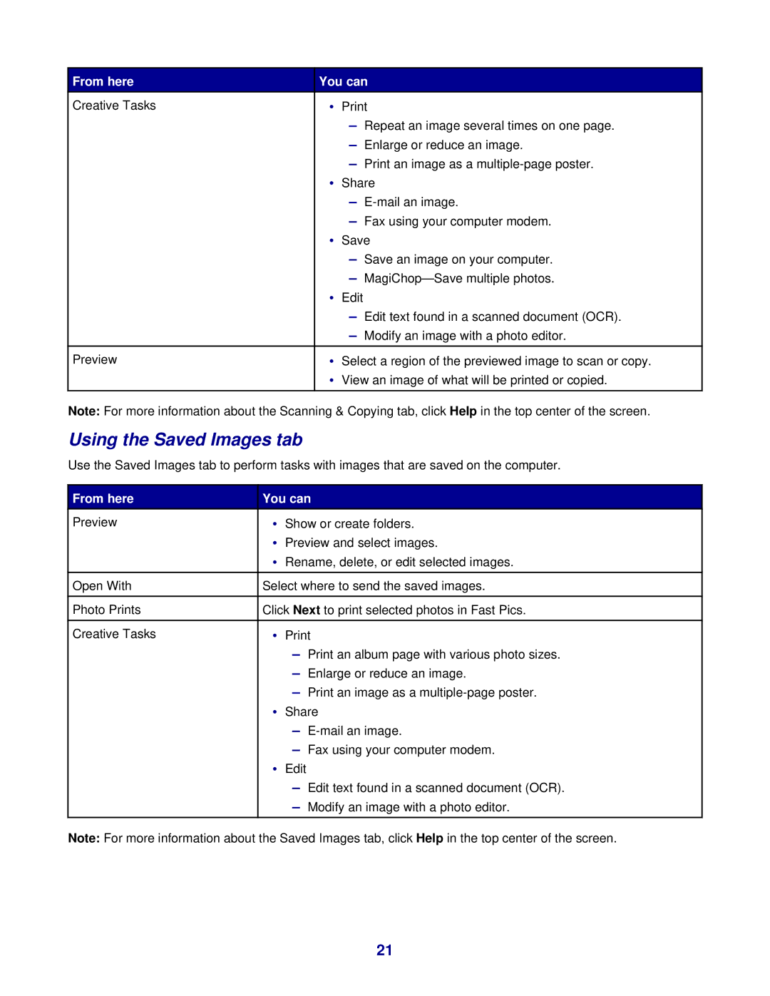 Lexmark 3400 Series manual Using the Saved Images tab 