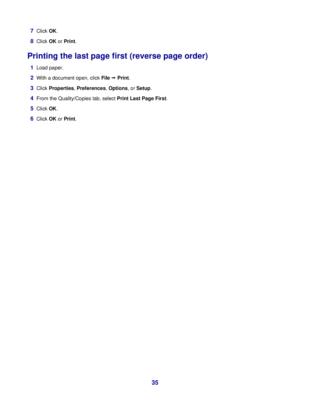 Lexmark 3400 Series manual Printing the last page first reverse page order 