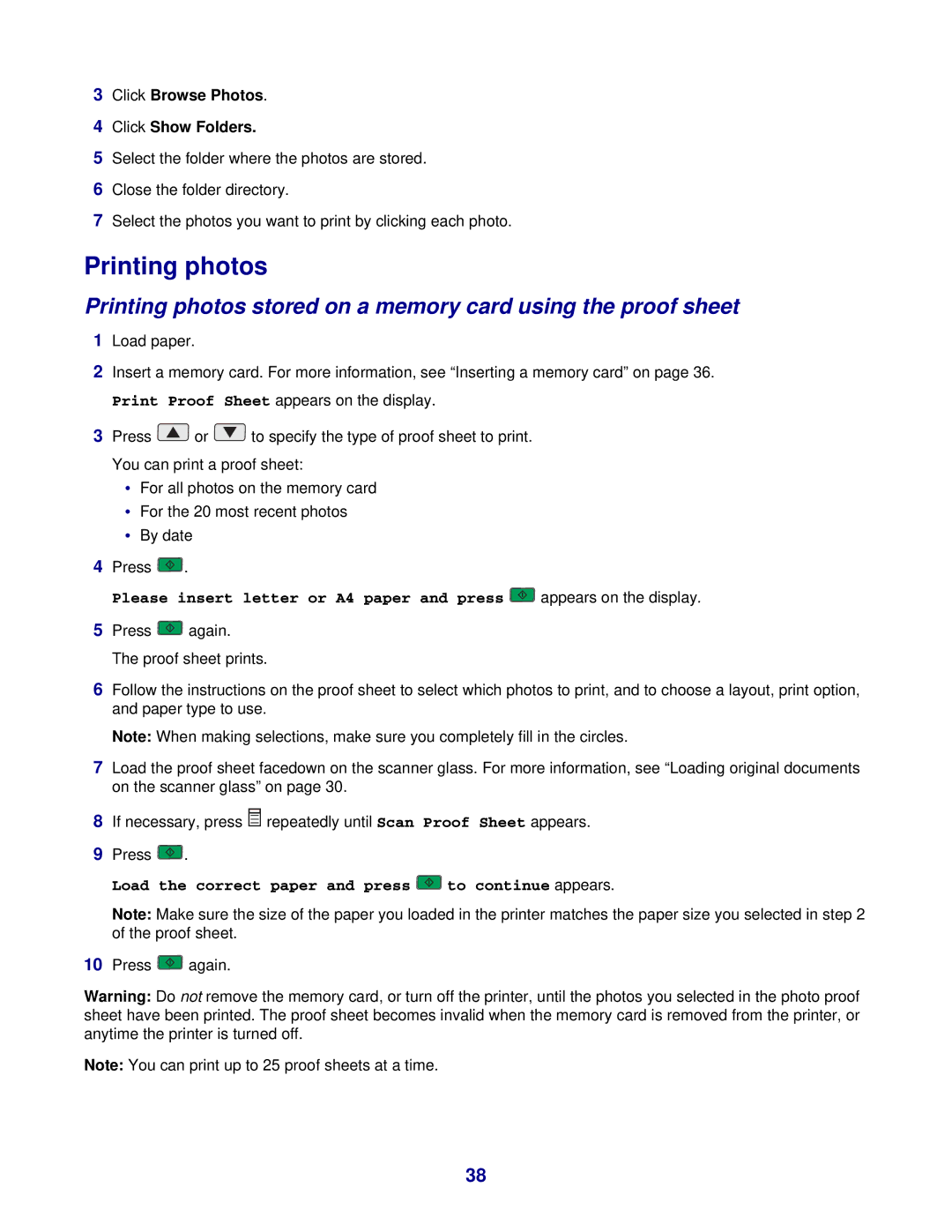 Lexmark 3400 Series manual Printing photos, Click Browse Photos Click Show Folders 