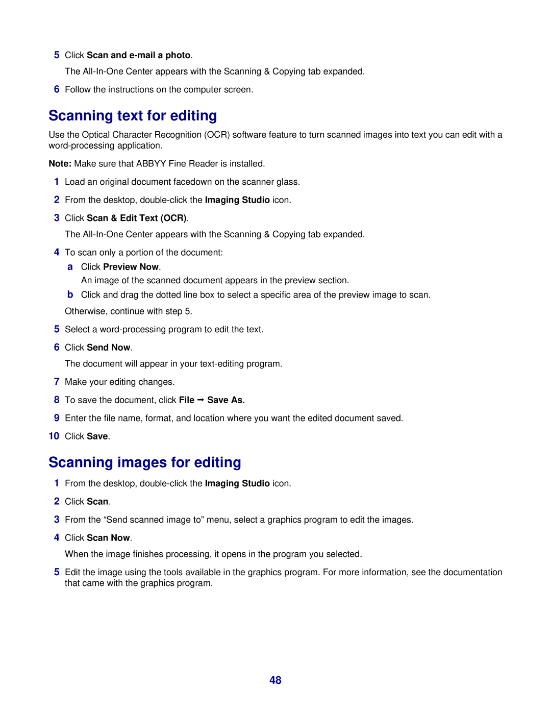 Lexmark 3400 Series manual Scanning text for editing, Scanning images for editing 