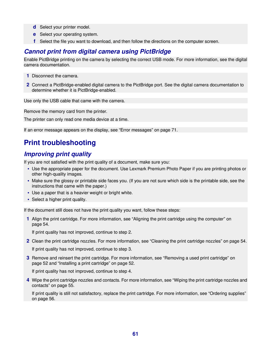 Lexmark 3400 Series manual Print troubleshooting, Cannot print from digital camera using PictBridge 